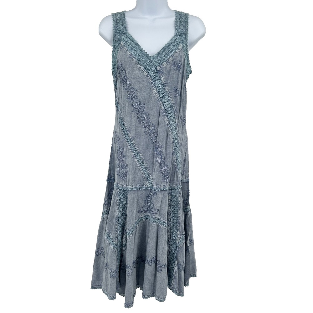 Coline Country Cowgirl Coastal Dress Womens M Corset Floral Embroidered Western